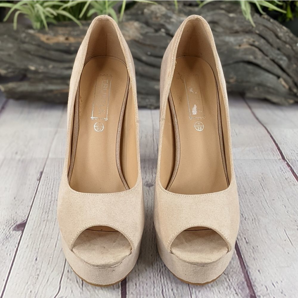 Truffle Collection Peep Toe Platform Block Heel Pumps - Picture 2 of 10